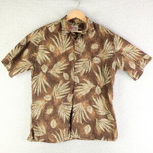 Hilo Hattie Shirt Mens Medium Brown Green Cotton Lawn Tropical Lightweight